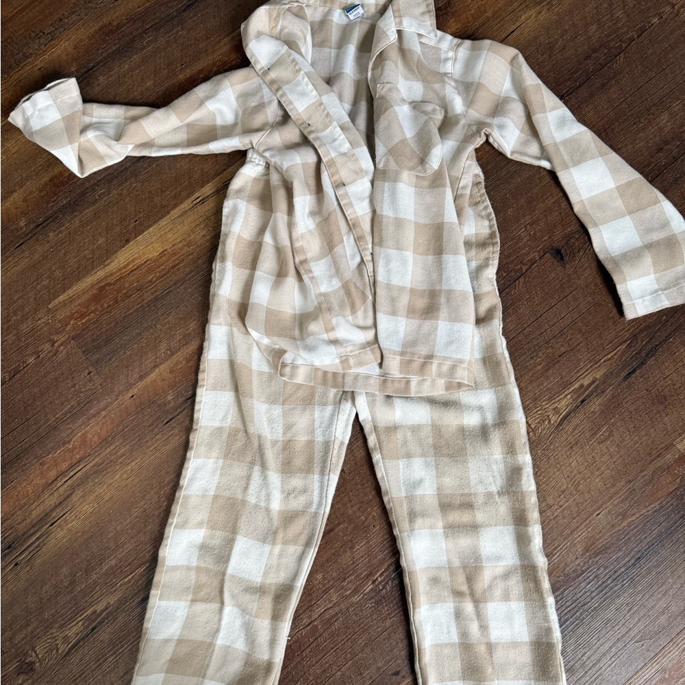 Cozy Kids Plaid Pajama Set - Tan and White